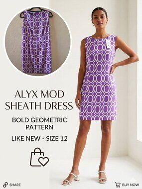 Alyx Purple & White Geometric Mod Sheath Dress